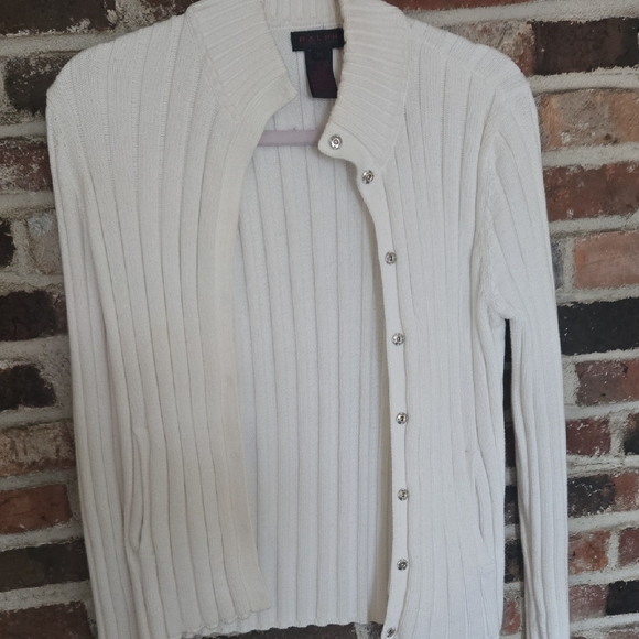 Ralph Lauren Cream Ribbed Cardigan - Picture 1 of 6